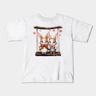 Valentine Rabbit Couple On Swing Kids T-Shirt